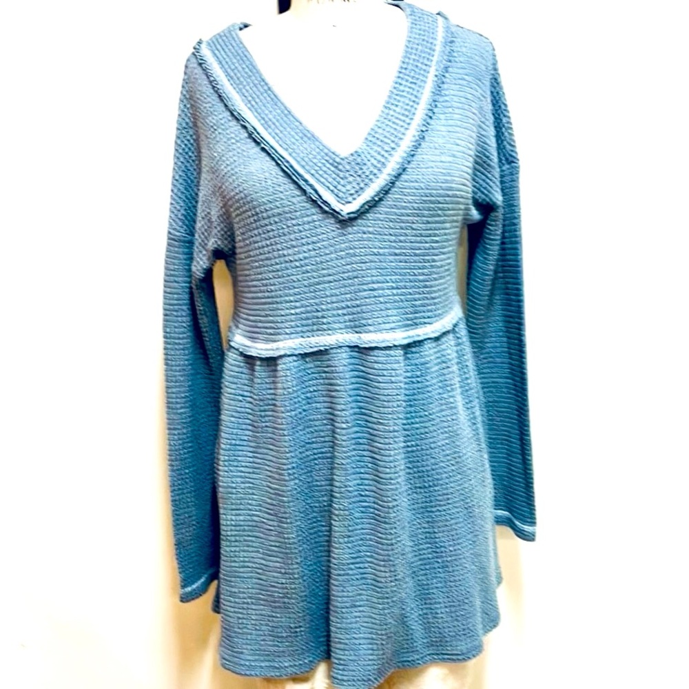T19 Grey Baby Doll Waffle Knit Top